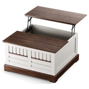 Cottinch 31.5 Farmhouse Lift Top Coffee Table with Large Hidden Storage Compartments, Wood Square Center Table with Rivet Barn Door for Living Room