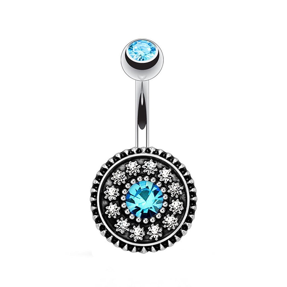 4 Round CZ Vintage Dangle Navel Belly Ring