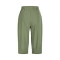 thumbnail image 5 of Capris for Woman Plus Size New Womens Plus Size Capris Summer Wide Leg High Waisted Pants Drawstring Casual Cropped Trousers with Pockets Green M, 5 of 8