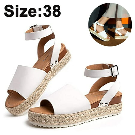 

Womens Open Toe Ankle Strap Platform Wedge Shoes Casual Espadrilles Trim Flatform Studded Wedge Sandals