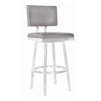 Armen Living Balboa 26" Faux Leather Swivel Counter Stool in Gray and Silver