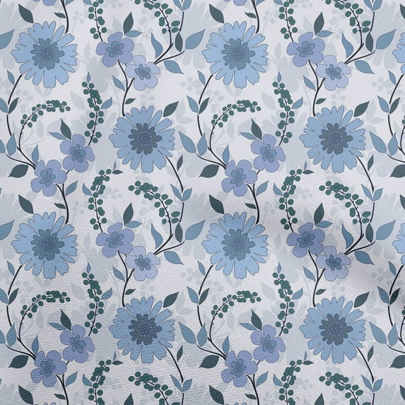oneOone Cotton Poplin Medium Blue Fabric Florals Sewing Craft Projects Fabric Prints By Yard 56 Inch Wide