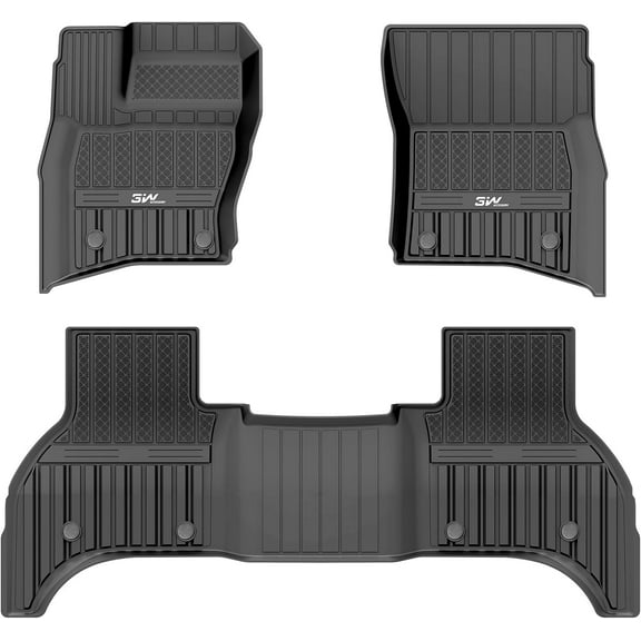 3W Floor Mats Fit For Land Rover / Range Rover Defender 110 2019-2023 (Full 4 Doors 5 Seat only) TPE All Weather Custom Fit Floor Liner For Land Rover Defender 1st & 2nd Row Black Car Mats