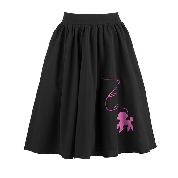 Black Embroidery Rockabilly Swing Skirt with Pockets