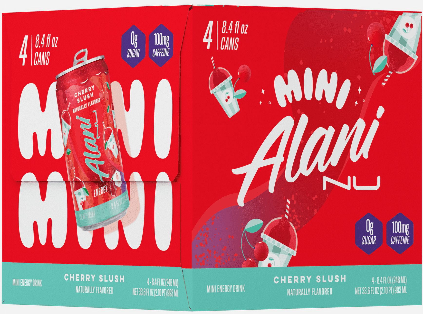 Alani Nu Sugar Free Energy Drink Mini, Cherry Slush, 8.4 fl oz, 4 Pack, Cans, 100mg Caffeine