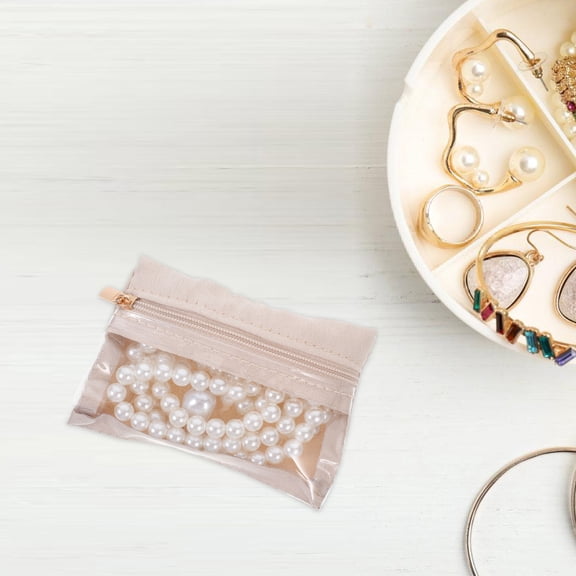 UNOMOR 6pcs Small Jewellery Bags Velvet Cloth Beige Zippered Pouches Clear Design for Men