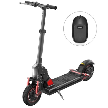 isinwheel X1 Electric Scooter for Adult, 500W Motor, Up to 24 Miles Range, Top Speed 28 MPH, 10-inch Off-Road Tire, Front and Rear Dual Suspension, Ambient Light Sensor Black and Red