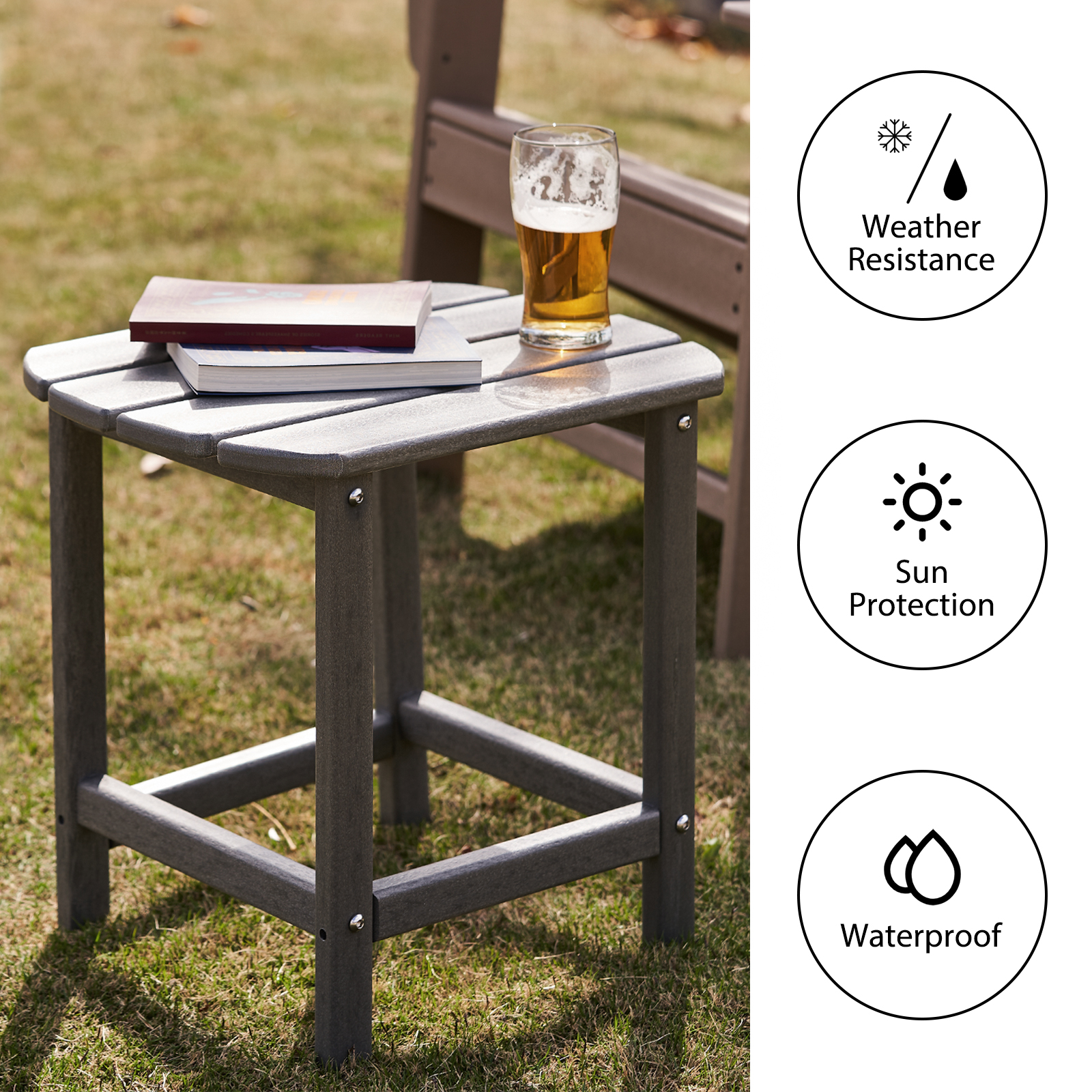 DAILYLIFE Plastic Outdoor Side Table, Patio End Table Weather Resistant, Coffee Table for Your Adirondack Chair, Patio Deck Garden, Backyard & Lawn Furniture (Slate Gray) - image 4 of 8
