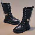 thumbnail image 3 of Kids Girls Riding Boots Knee High Fashion Metal Chain Lace up Zipper Mid Calf Combat Booties, 3 of 7