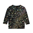 thumbnail image 3 of GA WEIHUA Girl's 3/4 Sleeve Tops Sparkly Sequin Printed T Shirts 3/4 Sleeve Loose Soft Tees Blouses Fashion Crew Neck Holiday Tee Tunic Tshirt(Black,4 Years), 3 of 4
