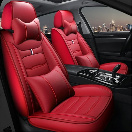 Four Season General Pu Leather Auto Seat Cushion Soft Texture Car Cover Full Set Protector For 5 Canada - Red Leather Car Seat Covers Full Set