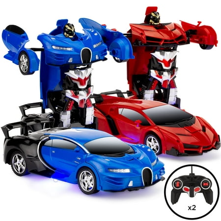 Best Choice Products Set of 2 1/18 Scale Interactive RC Remote Control Transforming Drifting Robot Sports Car Action Figure Toys w/ 1 Button Transformation, Light and (Best Rc Radio For The Money)