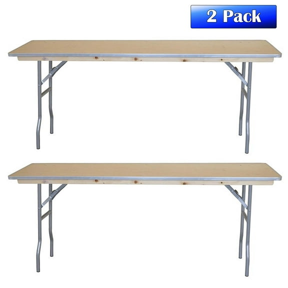 Pogo 6' Rectangle Wood Conference Seminar Office Folding Table, 2 Pack
