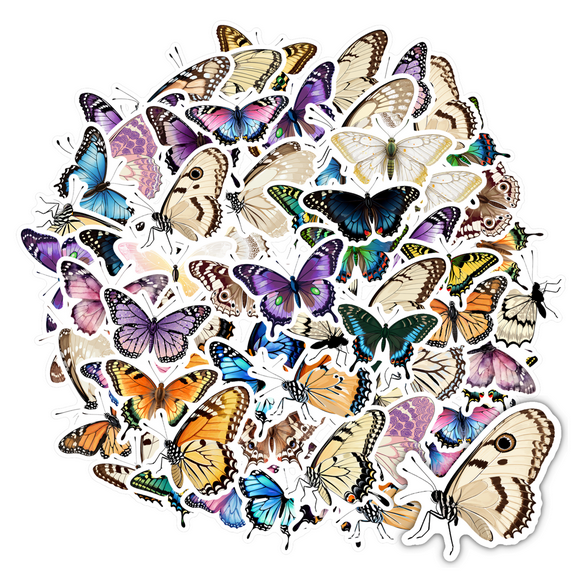 35pcs Colorful Butterfly Stickers Nature Stationery Stickers Pack for Laptops Suitcases Phones