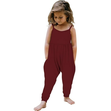 

Toddler Baby Girl Cute Jumpsuit One Piece Sleeveless Solid Strap Romper with Pockets Summer Mother and Child Fashion Outfit(Red 1 Years)