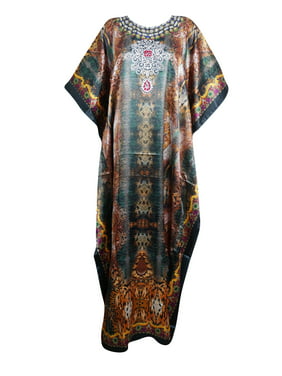Mogul Women's Jewel Print Maxi Caftan Resort Wear Beach Cover Up Kaftan Dress 3X