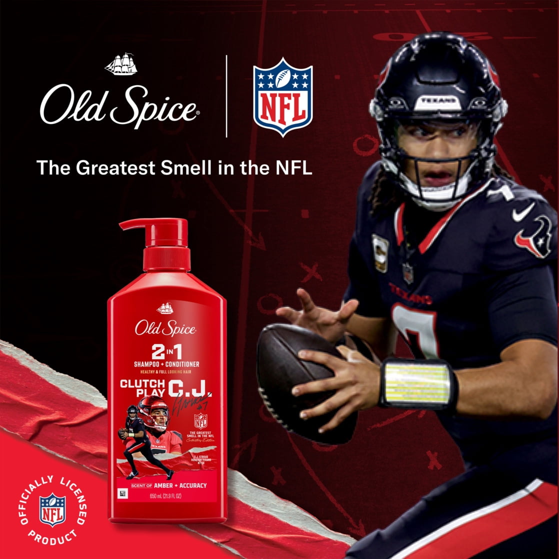 Old Spice Clutch Play C.J. 2-in-1 Shampoo & Conditioner for Men, Old Spice x NFL, Healthy & Full Looking Hair, 21.9 fl oz