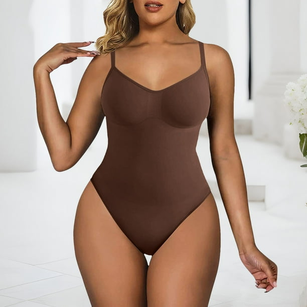 Cathalem Shapewear Tummy Control Seamless Sculpting Snatched Waist Body Suit  Thong or Brief,Brown XXXL 