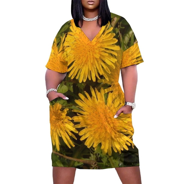Vestido de fiesta de lujo para mujer con bolsillos sueltos y ramo de dientes de león, vestido de verano