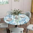 thumbnail image 5 of Blue Green Leaf Round Tablecloth for 55-60 Inch Tables, Fitted Table Cover with Elastic Edge, Summer Vintage Watercolor Plant Waterproof Outdoor Table Cloth Protector for Patio Garden Dinner Picnic, 5 of 9