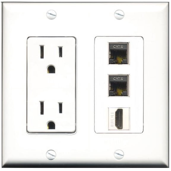 RiteAV - 15 Amp Power Outlet 1 Port HDMI 2 Port Shielded Cat6 Ethernet Ethernet Decorative Wall Plate