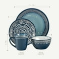 thumbnail image 3 of over&back Dinnerware Set - Stoneware Dish Set with Dinner Plates, Salad Plates, Soup Bowls, Mugs - 16-Piece All-Occasion Place Settings - Medallion | Teal, 3 of 10