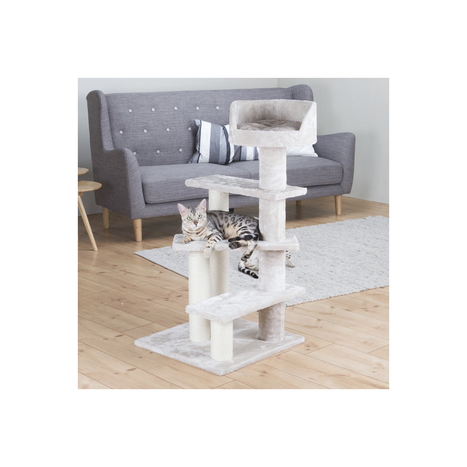 TRIXIE Tulia Senior Plush & Sisal 4-Level 40.2" Cat Tree, Scratching Posts & Bed, Greige