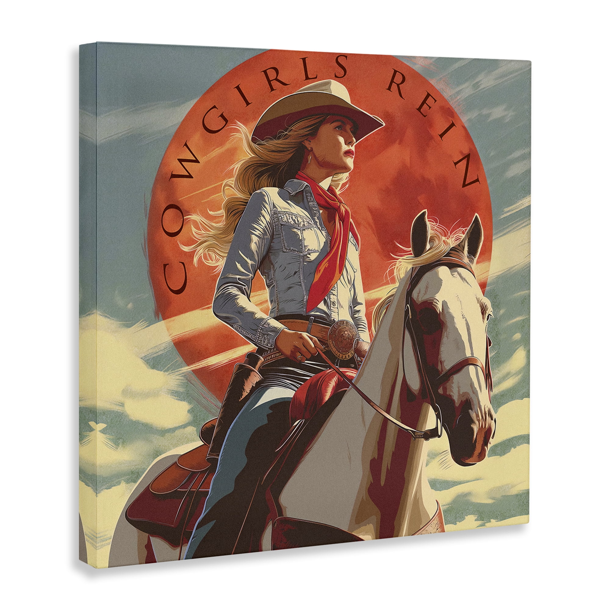 Stupell Industries Cowgirls Rein Portrait People Painting Wrapped Canvas Art Print Wall Art, 30 x 30