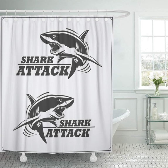 KSADK Blue White The Emblem with Shark for Sport Team Great Animal Mascot Graphic Fin Shower Curtain 66x72 inch