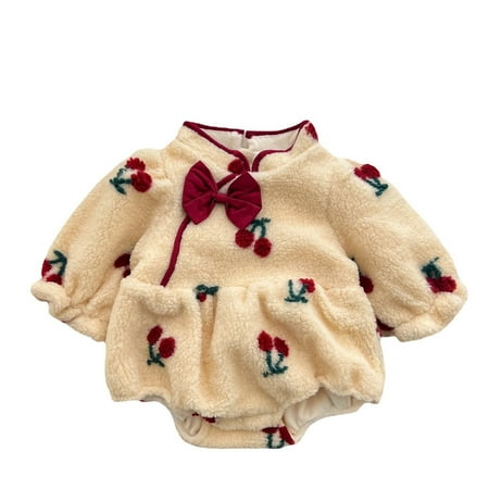

Baby Boys Girls Romper Outwear Plush Long Sleeve Floral Printed Thick Warm Sweatshirt Jumpsuits