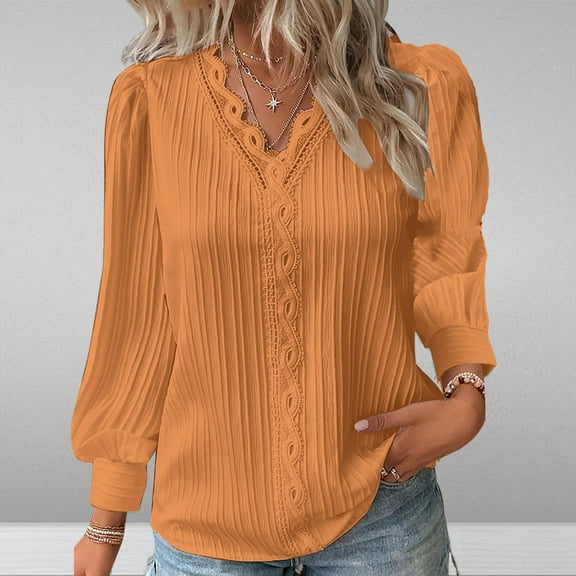 Ayfxijin Long Sleeve Shirts for Women,Fashion Women's V-Neck Long Sleeve Casual T-shirt Solid Blouse