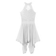 thumbnail image 5 of Alvivi Women's Lyrical Dance Costumes Sequin Halter Backless Asymmetrical Hem Mesh Dance Skirt White XL, 5 of 7