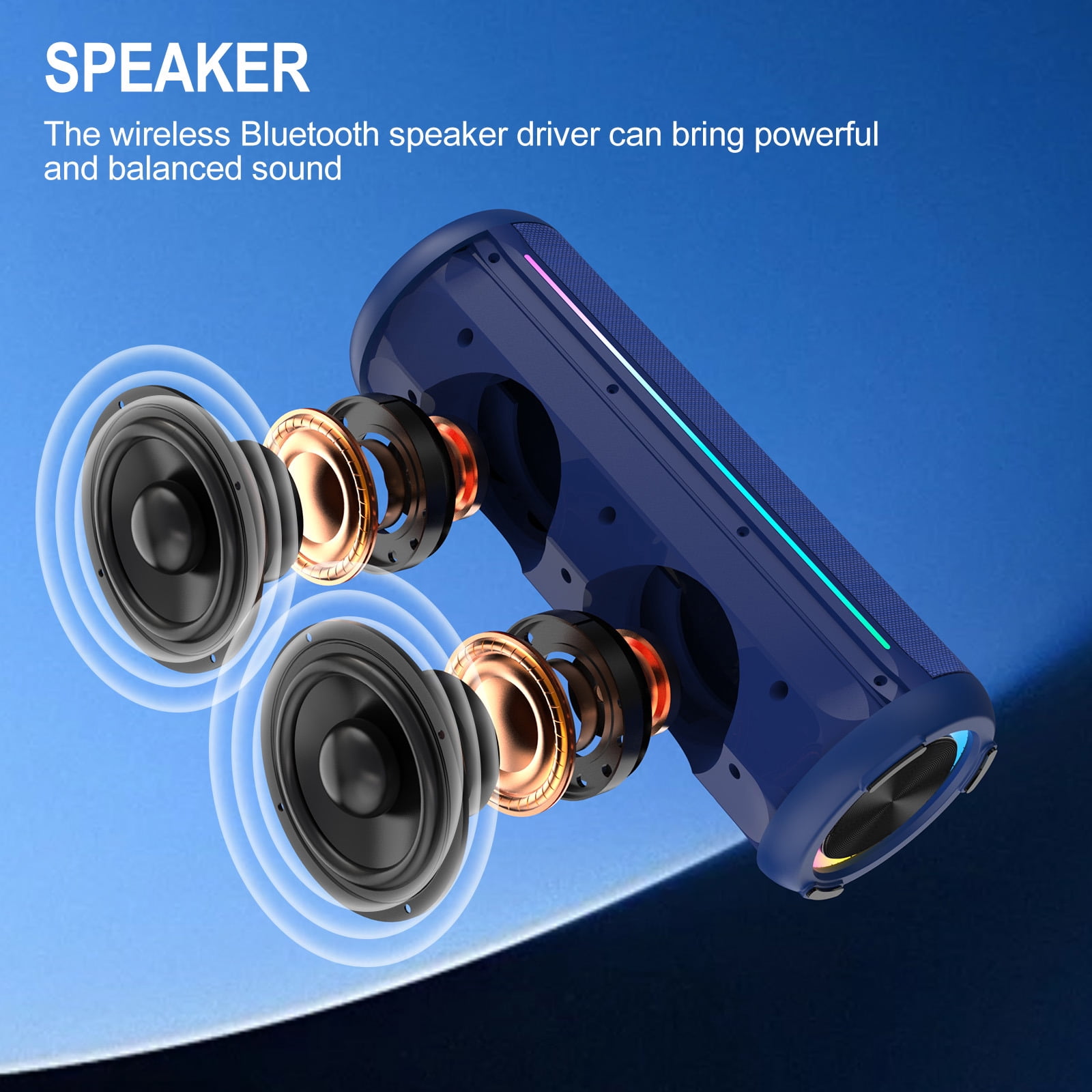 Jierben Bluetooth Speaker with Subwoofer, Bluetooth 5.4 Portable Speaker with 30W Loud Sound, Built-in Mic, 5H Playtime, LED Lights, IPX5, TWS Pairing