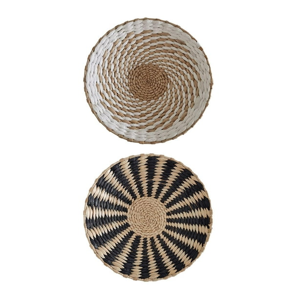 Cesta tejida natural para colgar en la pared, tapiz duradero, único, redondo para exteriores. Negro 20cm Blanco 20cm
