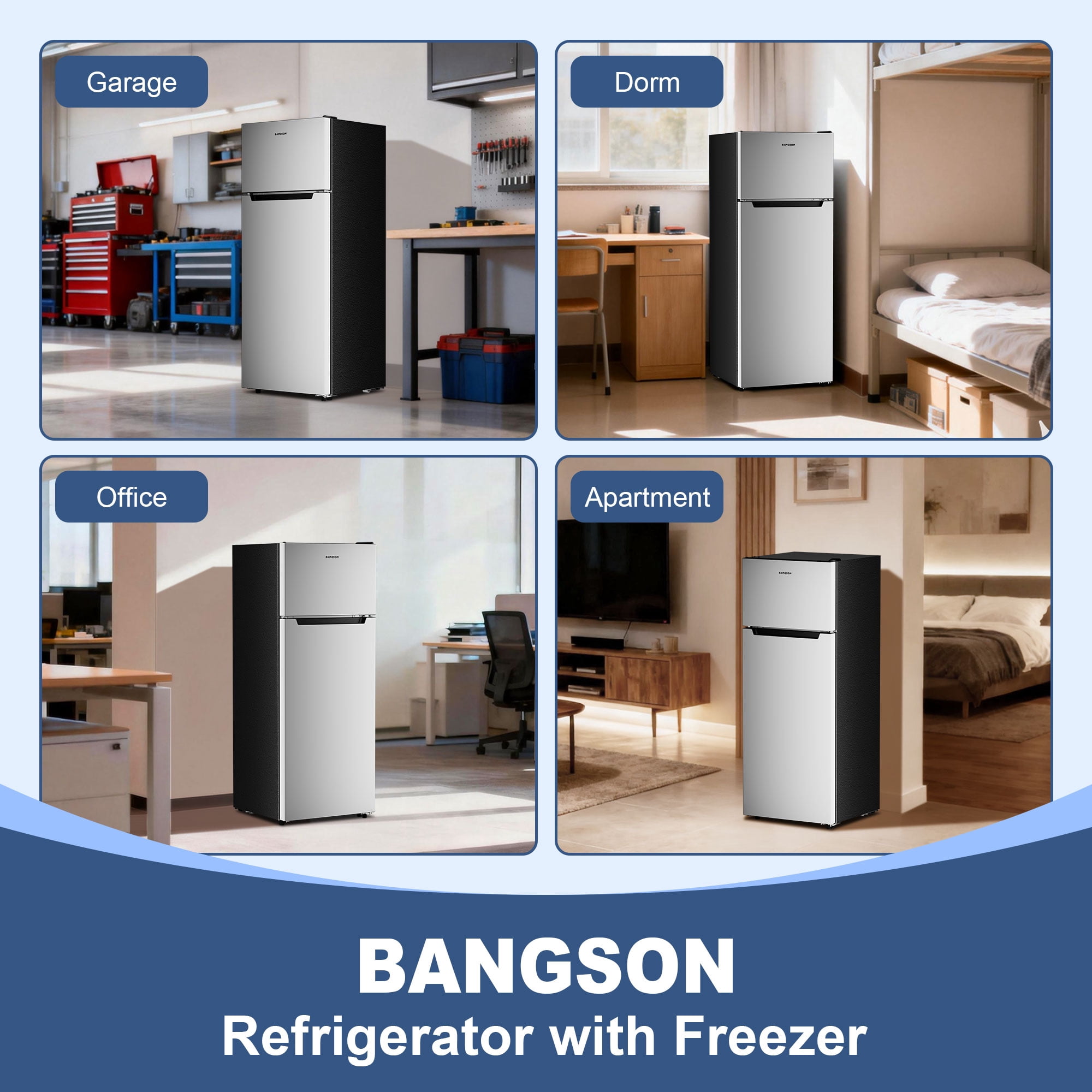 BANGSON 7.7 Cu.ft Top Freezer Refrigerator for Apartments, Energy Saving, Adjustable Thermostat, Large Capacity, Low Noise, Silver