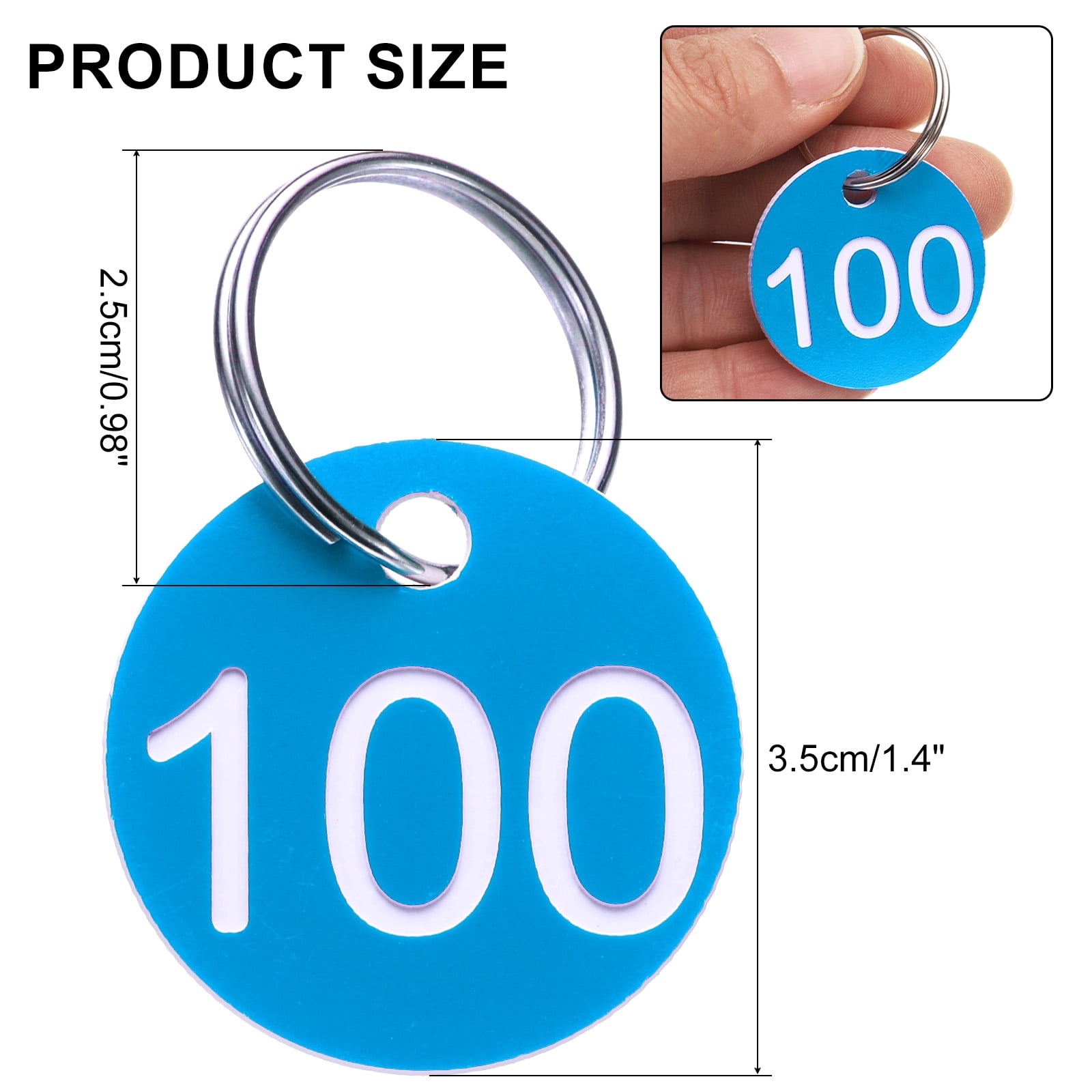 Uxcell Numbers Key Tags, 1-100 Plastic ID Hang Tag with Metal Ring Numbered Tags for Dormitory Key Chain Box Cabinet Lockers(Light Blue & White)