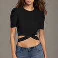 thumbnail image 2 of JGGSPWM Womens Summer Puff Sleeve Crisscross Hem Crop Tee Trendy T-Shirt Black XL, 2 of 3