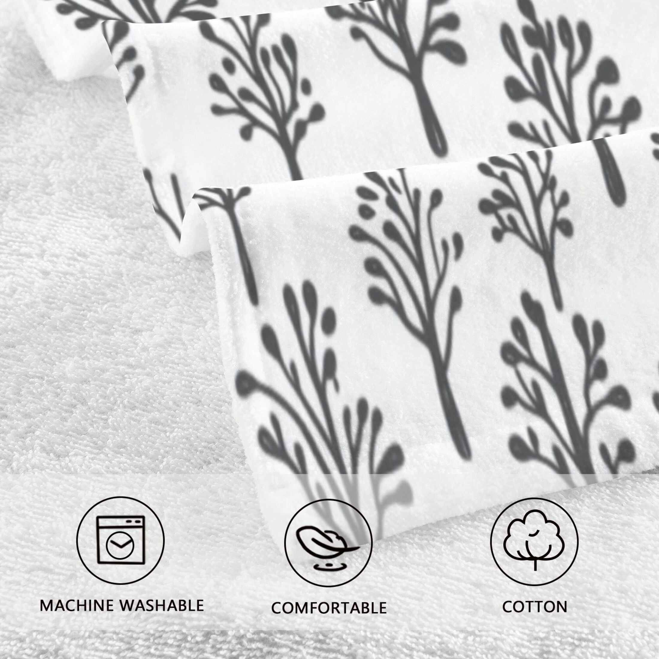 Cotton Towel Two-Piece 16x28 Inch One Sizex2 Face Towel Set Towel Set Cotton Hand Bath Towel Bathroom Beach Black Cartoon Tree