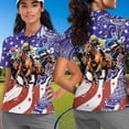 thumbnail image 4 of Binienty Patriotic Horse Racing Golf Shirt for Couple Relaxed Classic Fit Moisture Wicking Couple Shirt with Quarter Zip Versatile Tribal Short Sleeve Athletic Tops for Golf Running Sports, 4 of 7