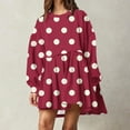 thumbnail image 2 of Lindreshi Fall Dresses for Teens with Long Sleeves Women's Winter New Polka Style Dress V-Neck Bubble Sleeve Pleated Dress, 2 of 5