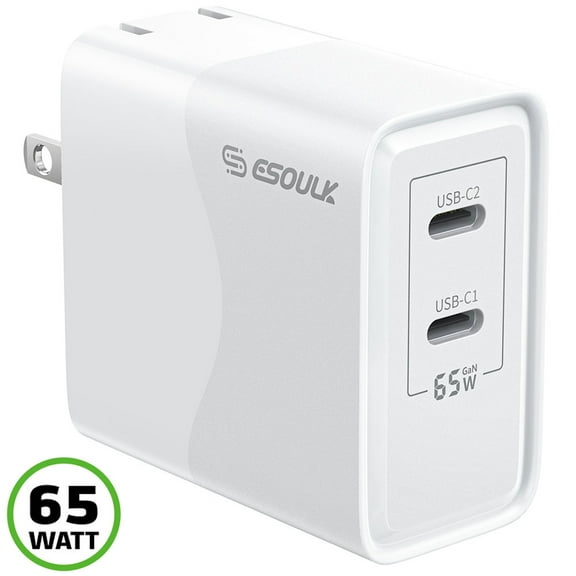 65W GaN Dual USB-C PD Power Delivery Wall Charger - White