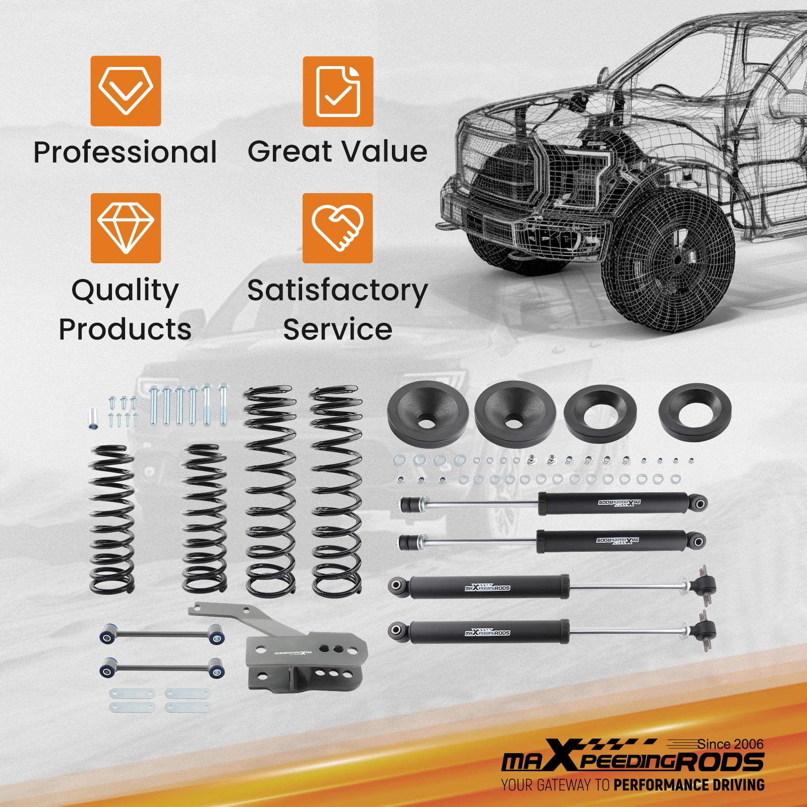 Maxpeedingrods 3.25" Lift Kit For Jeep Wrangler JK 4-Door 2007-2018 Coil Springs Shocks Bracket