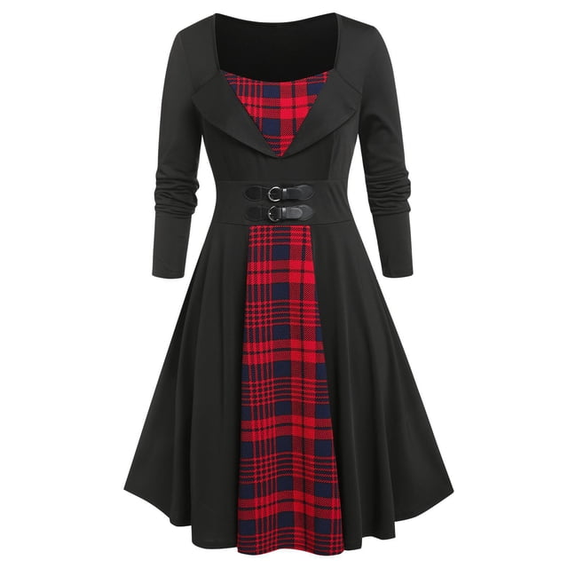 Vestido Campana Talla Extra a Cuadros Ajustado Rosegal vestidos vintage tallas grandes