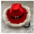 thumbnail image 7 of XEOVHV Christmas Feather With LED Lights Cowboy Hat Red Western Cowboy Red Hat Santa Claus Bristle Trimmed Lights Hat, 7 of 7