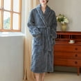 thumbnail image 4 of Fanxing White Plush Robes for Women, Premium Fleece Jacquard Warm Bathrobes Winter Knee Length Sherpa Spa Shaggy Gray XL, 4 of 6