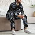 thumbnail image 5 of Mens Pajamas Set, Sunflowers Blue White Button Down Long Sleeve Loungewear Sleepwear Pjs sets for Men, 5 of 5