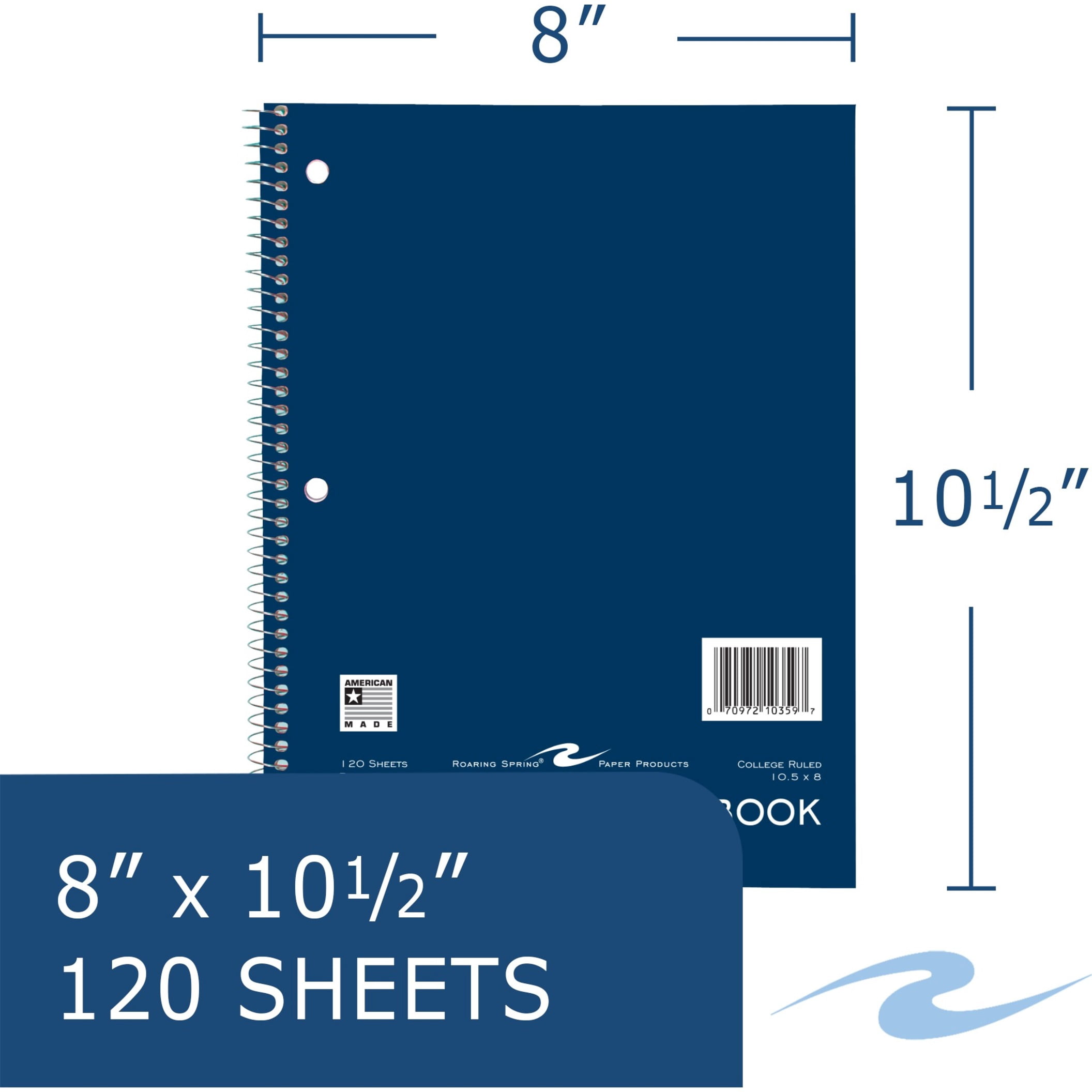 Roaring Spring College Ruled Three Subject Spiral Notebook, 3 Hole Punched, 1 Case (24 Total), 10.5" x 8" 120 Sheets, Assorted Jewel Tone Colors