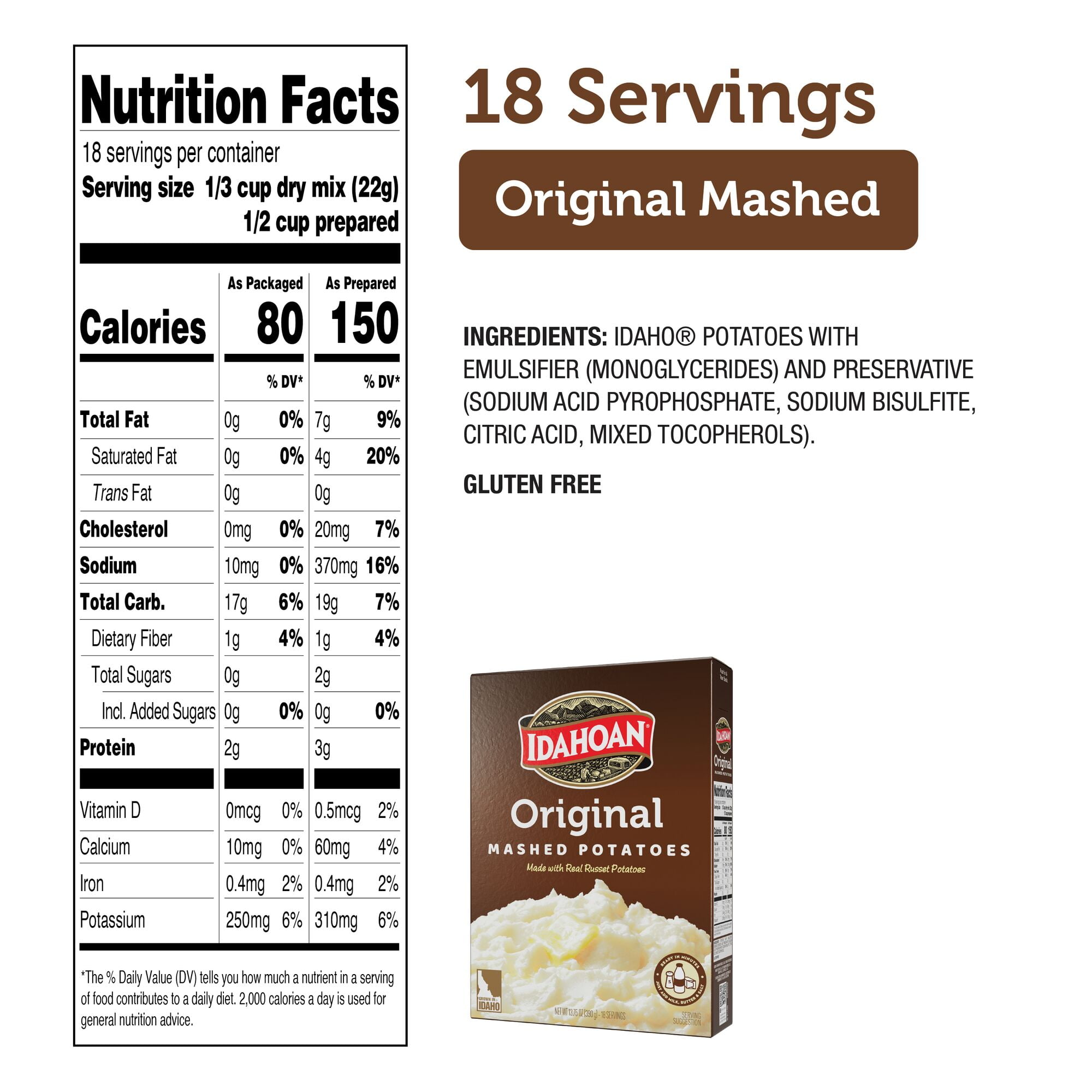 (8 pack) Idahoan Original Mashed Potatoes, 13.75 oz Box