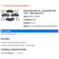thumbnail image 2 of Front Brake Pad Set - Compatible with 1993 - 2002 Saturn SC1 1994 1995 1996 1997 1998 1999 2000 2001, 2 of 2