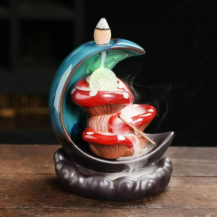 1pc LED Mushroom Moon Ceramic Backflow Incense Burner, Home Decor (Without Incense)